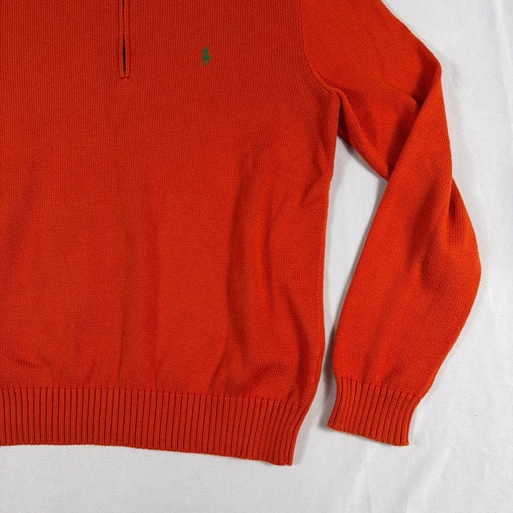 Polo Ralph‎ Lauren Quarter Zip Sweater Orange Cotton Knit Mens Large